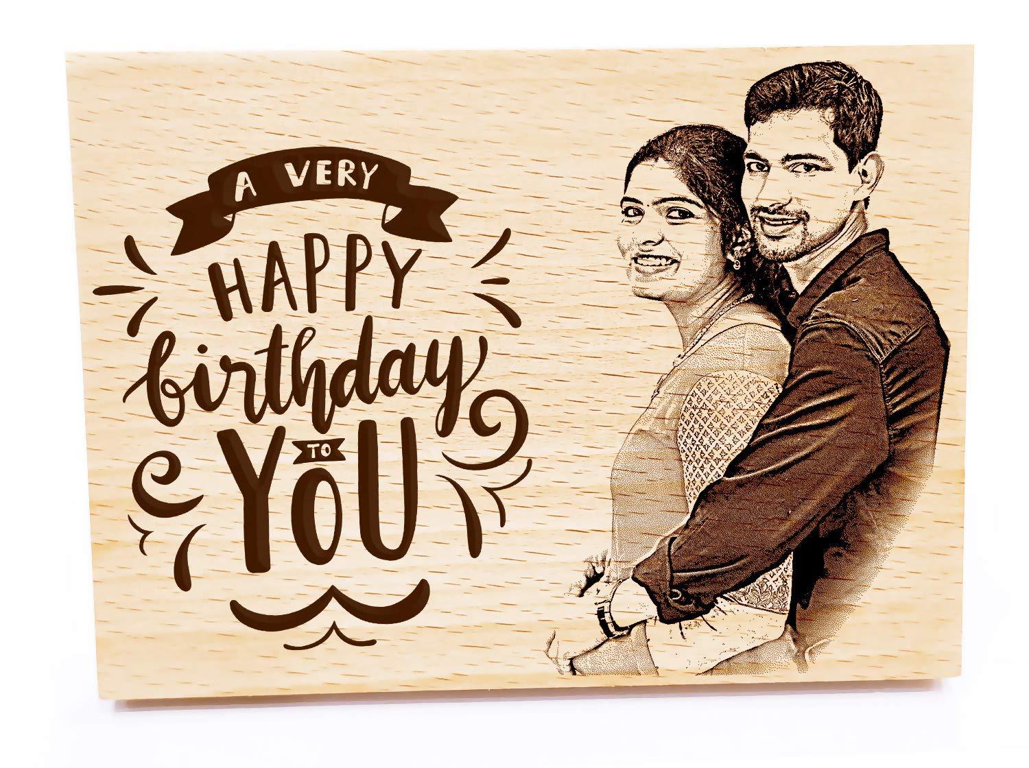 Personalized Wooden Engraved Birthday Frame With Picture (5x4 Inches, Wood), Tabletop Rectangular - Gift With Smile