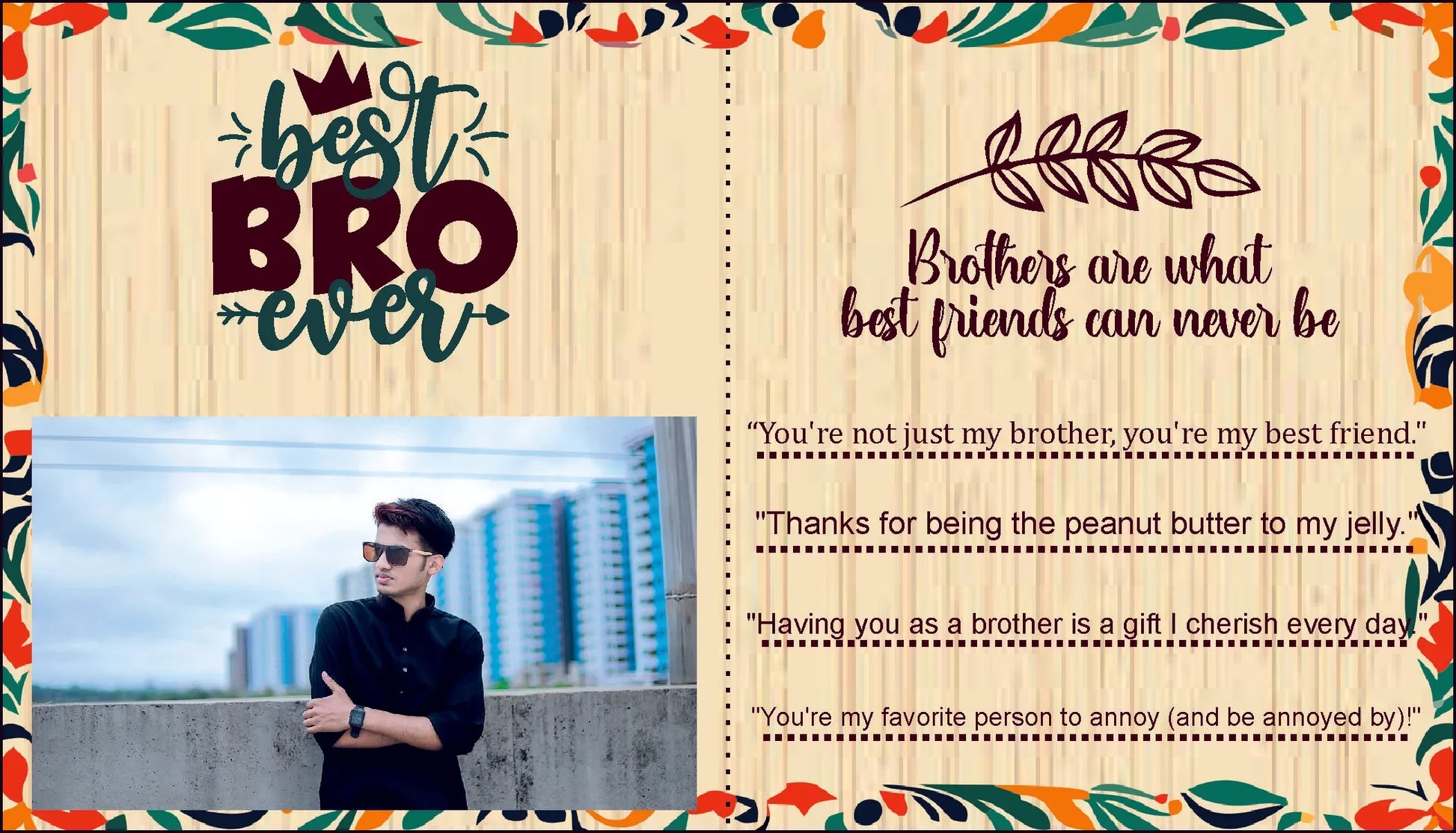 Best Brother Ever Cute Note + photoframe (MDF & Printing) - Gift With Smile