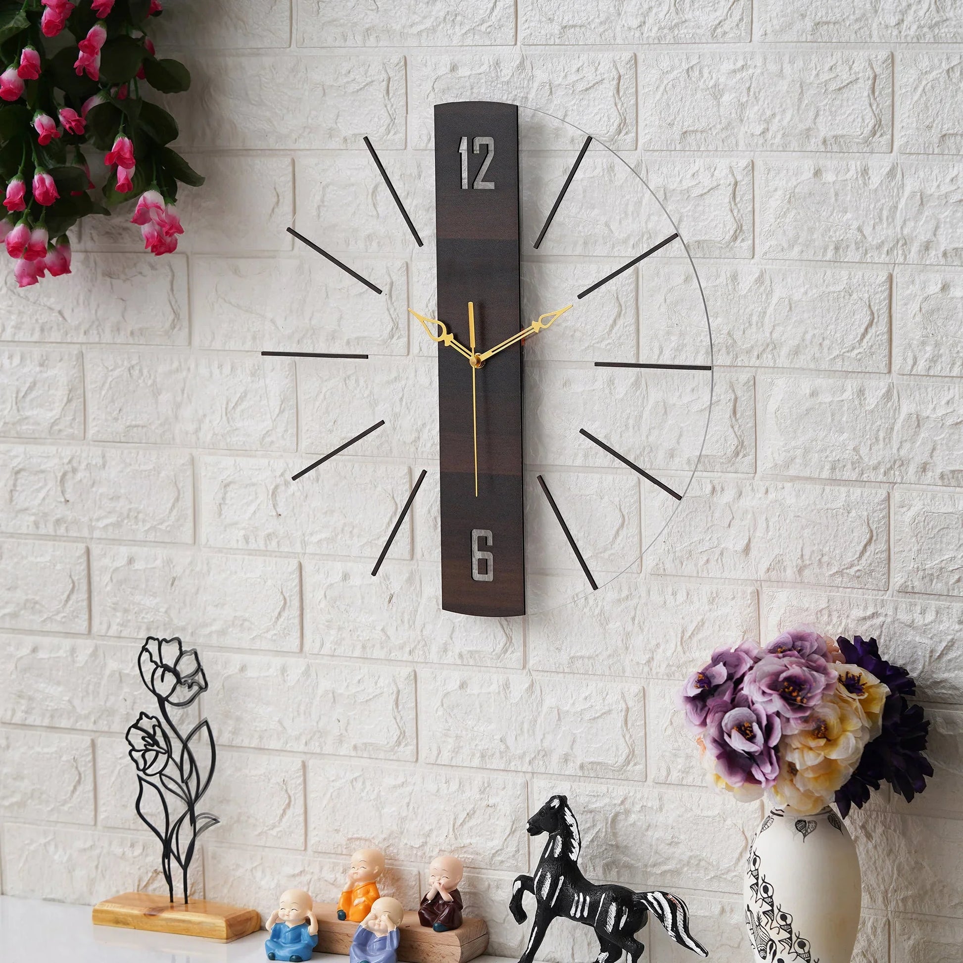 Acrylic Vertical Wooden Stripe Wall Clock - Gift With Smile