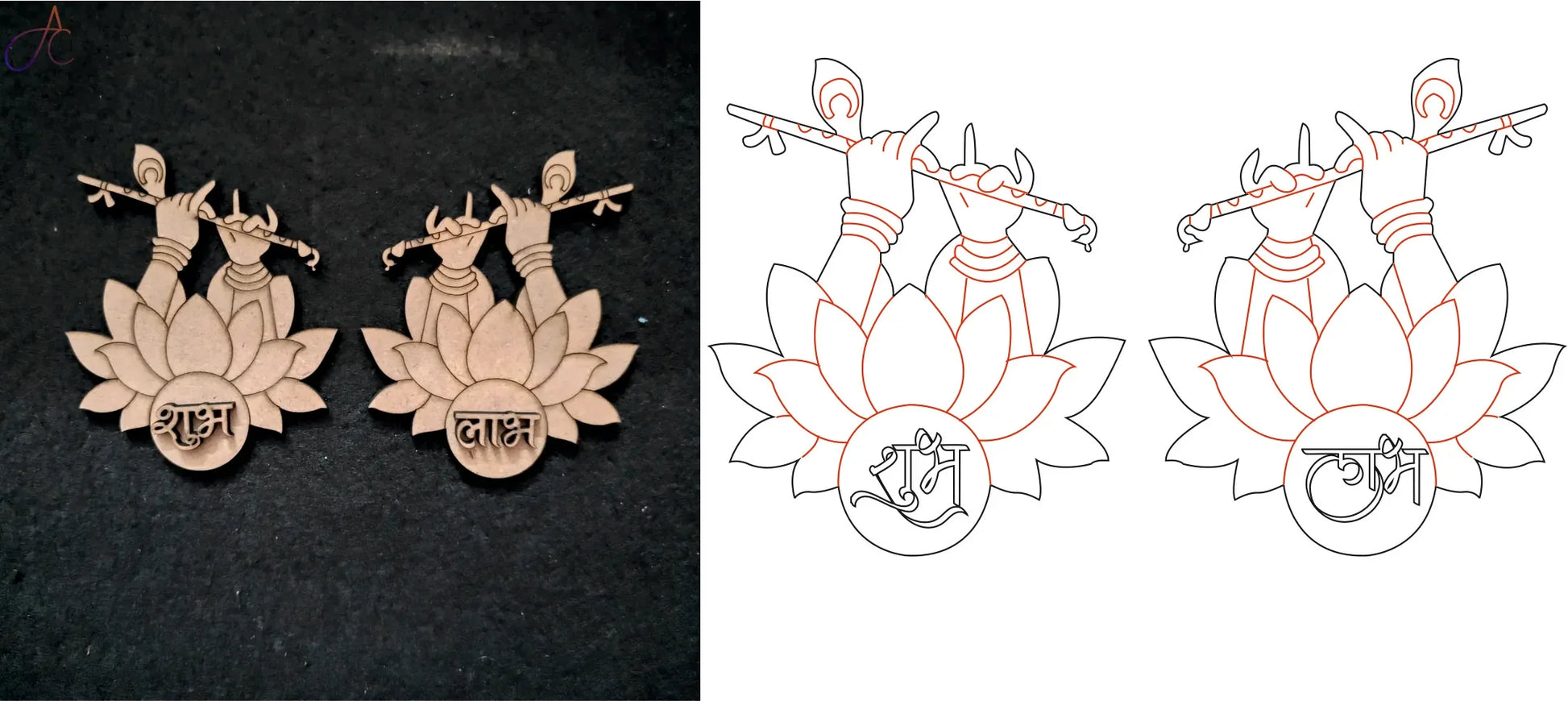 Lotus and Flute Shubh Labh (Mdf) - Gift With Smile
