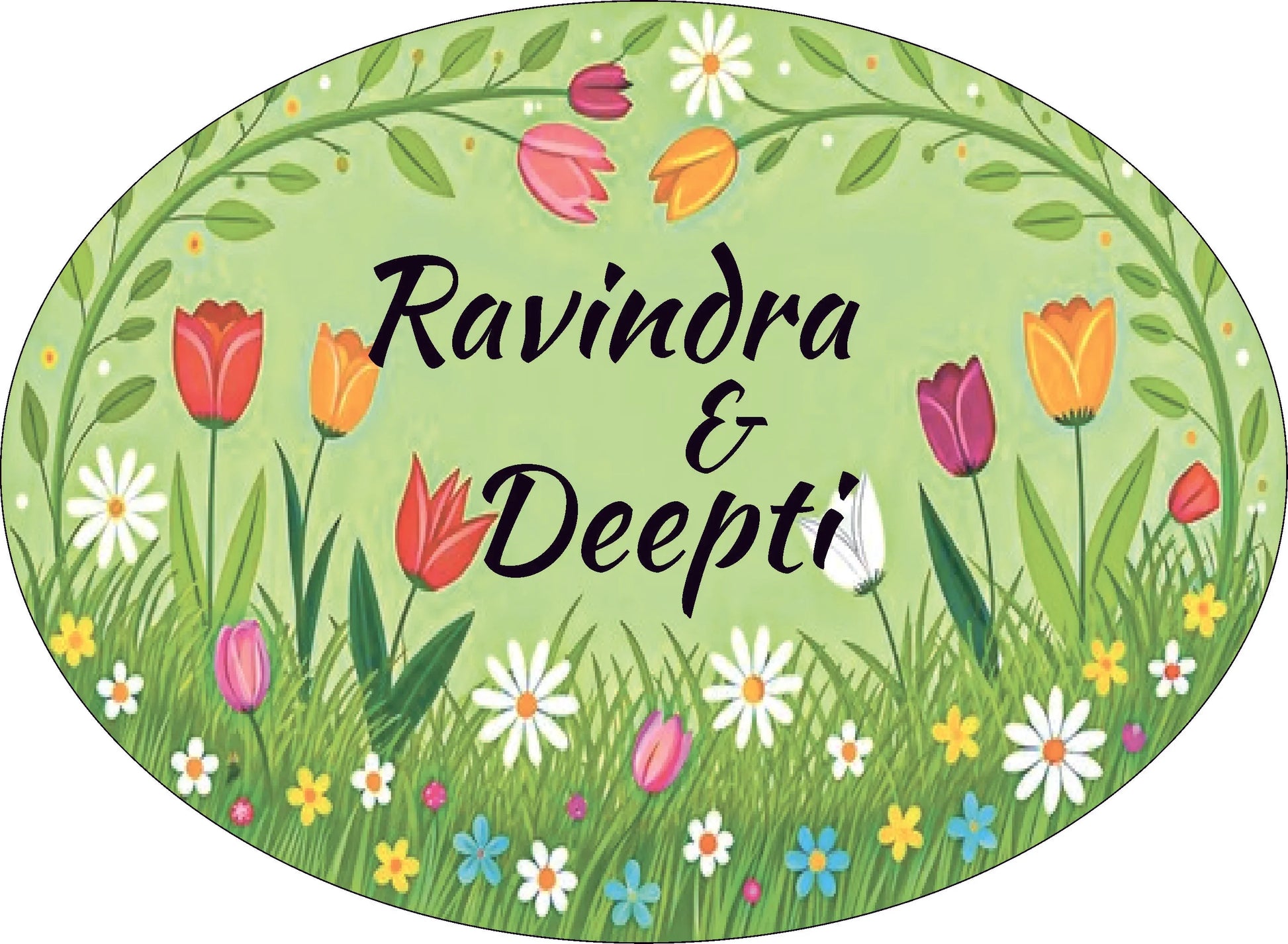 Flower Garden Background Printing Name Plate (Mdf+Printing) - Gift With Smile