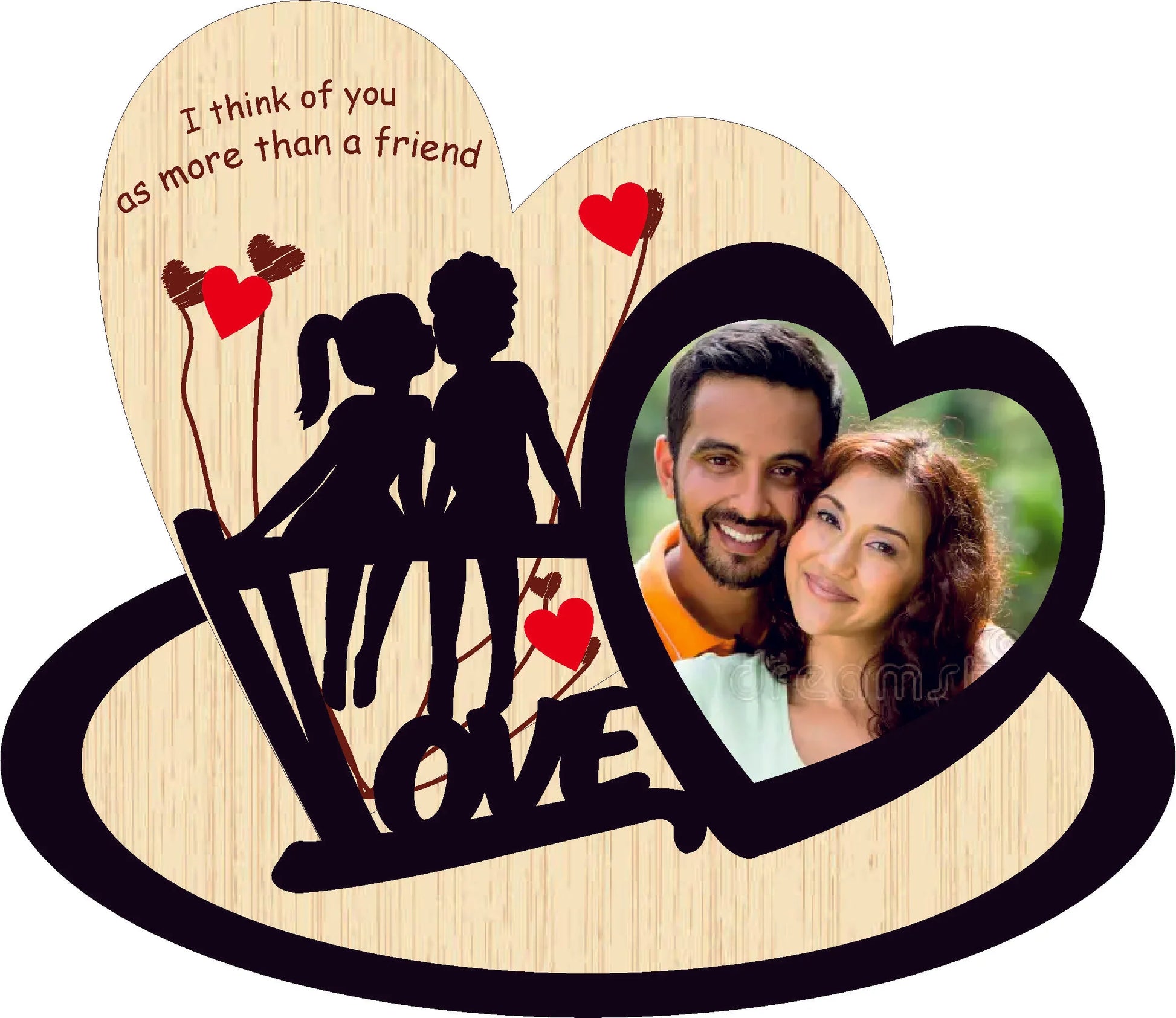 Heart Photoframe Engraved ( Cream Wooden Mdf + Black & Red Acrylic) - Gift With Smile