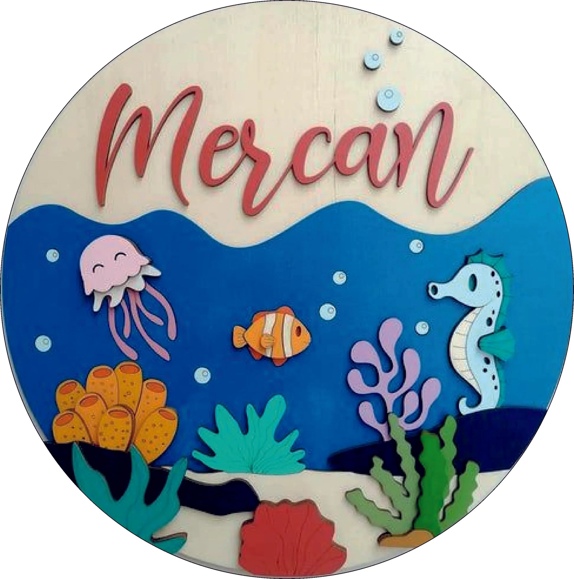 Ocean Theme Cute Kids Room (Mdf base with Red Acrylic & Printing) - Gift With Smile