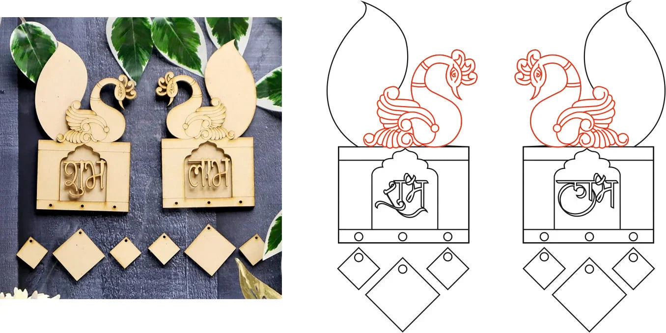 Mor shaped Shubh Labh (Mdf) - Gift With Smile