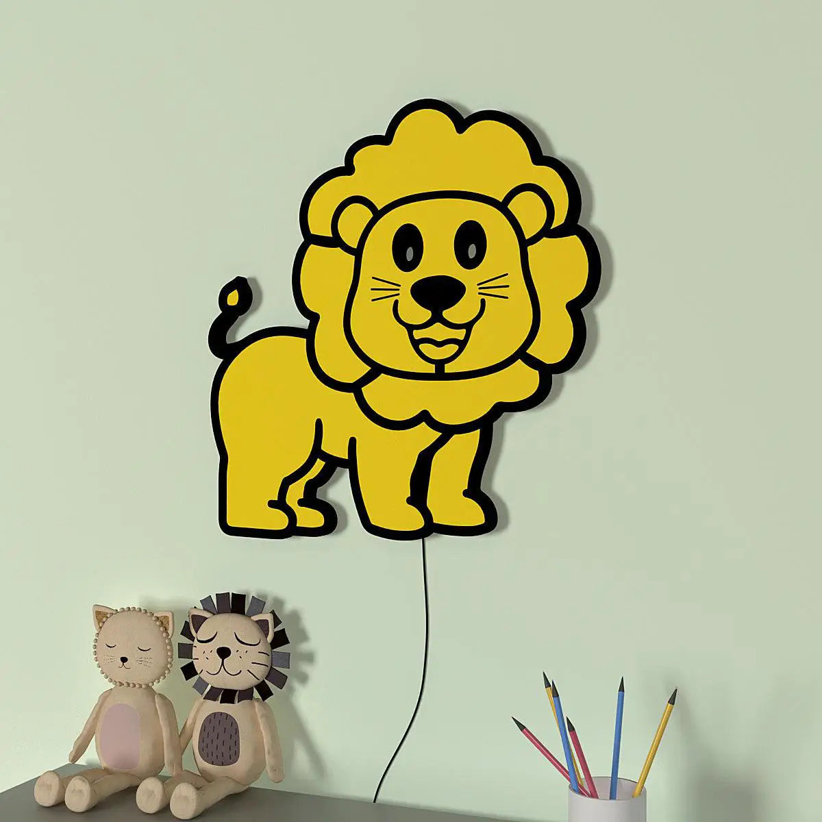 Baby Lion Backlit Wooden Wall Décor with Remote