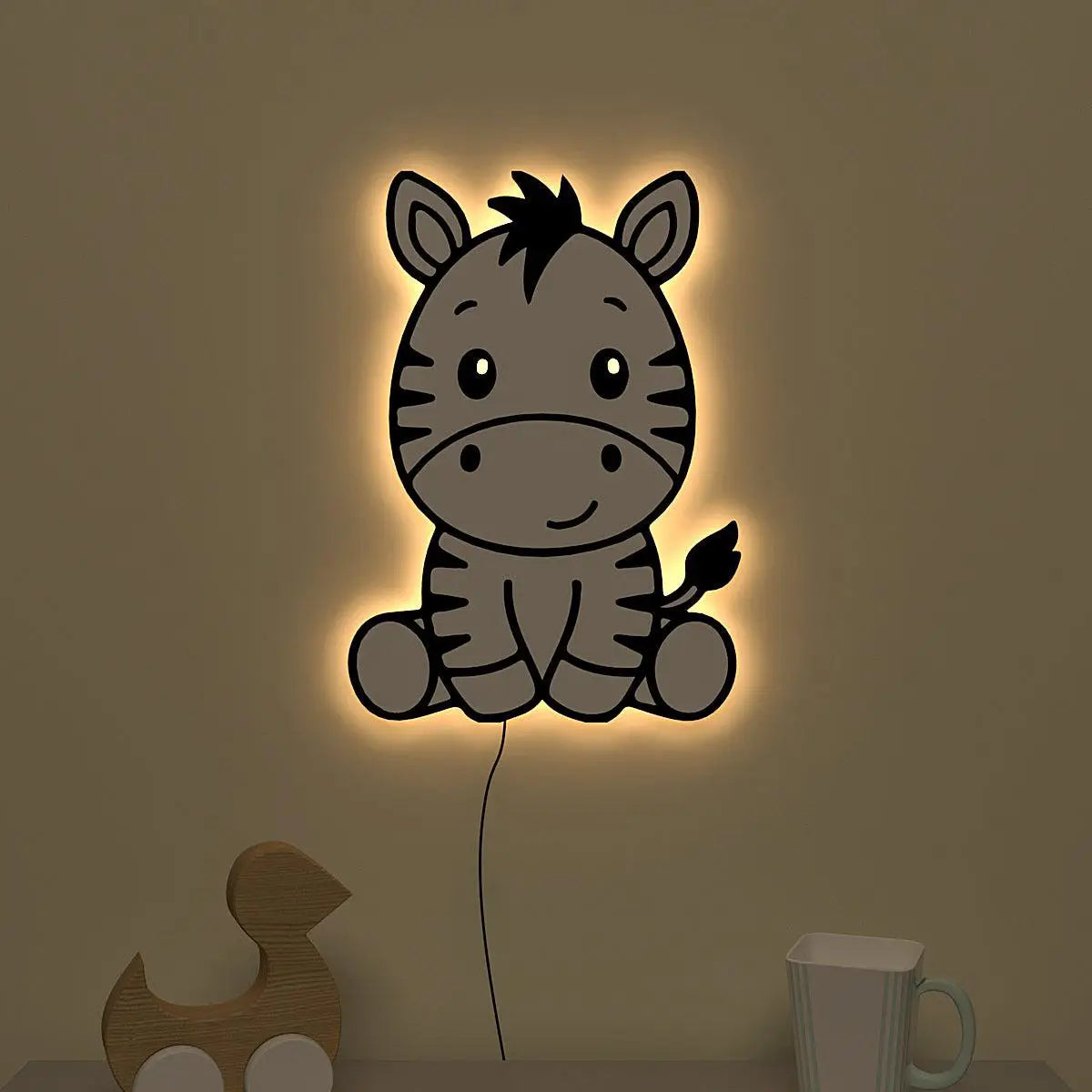 Baby Zebra Backlit Wooden Wall Décor with Remote