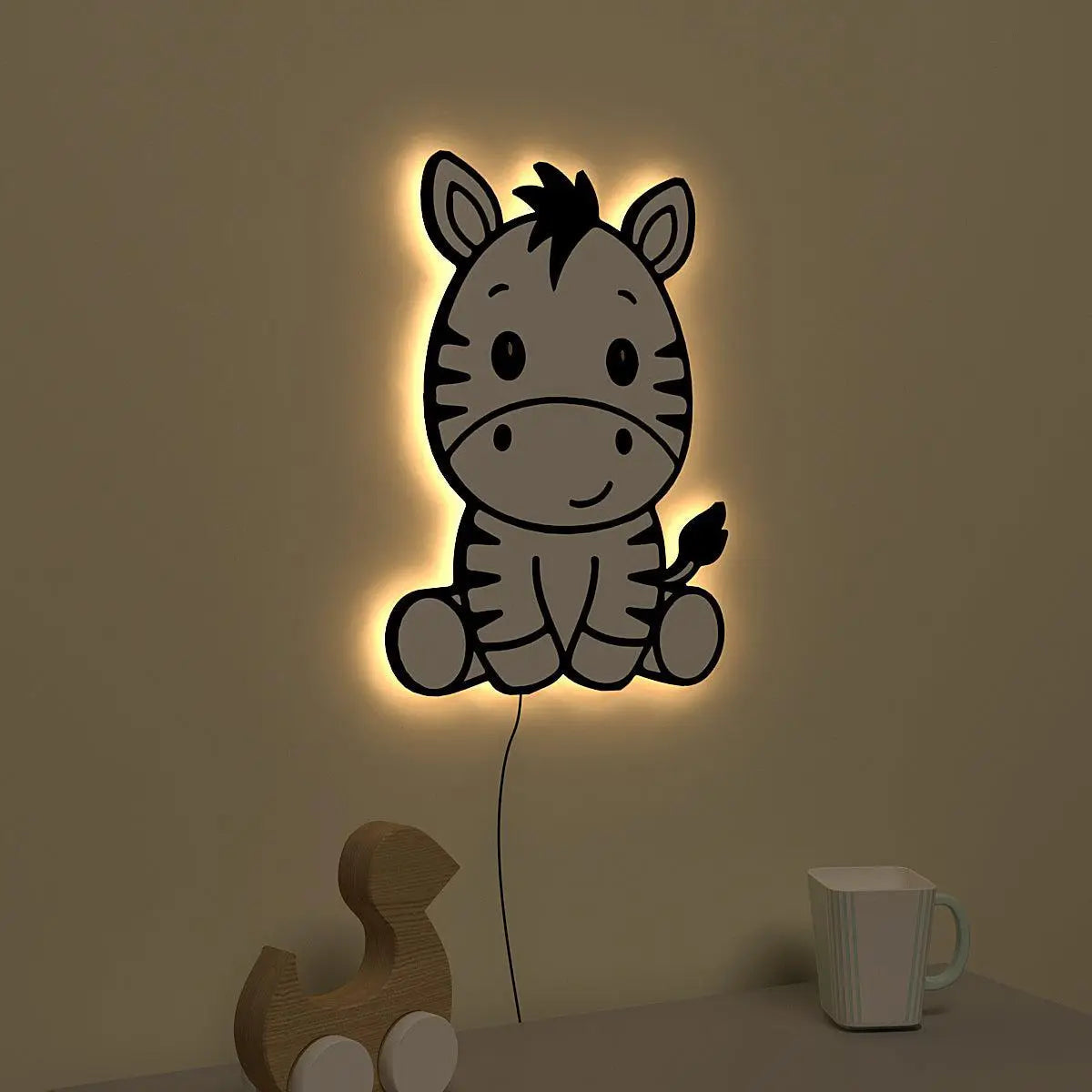 Baby Zebra Backlit Wooden Wall Décor with Remote