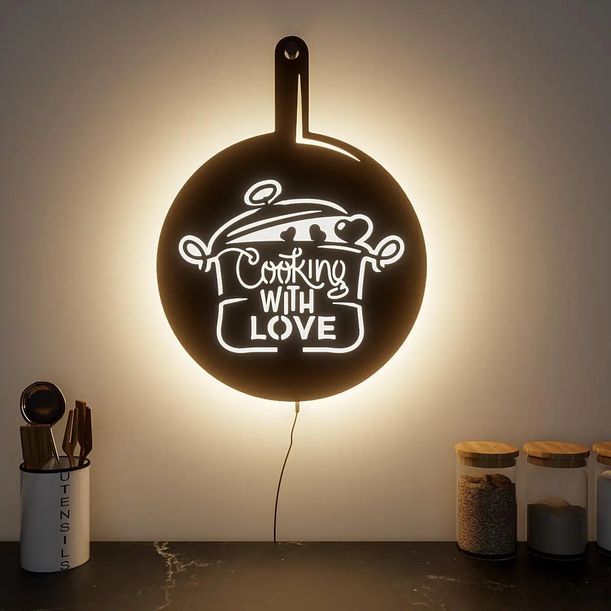 Round Love for Cooking Kitchen Backlit Wall Decor Art Piece with Remote