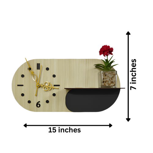 Blossom Shelf Wooden Wall Clock With LED Backlight and Built-in Ledge