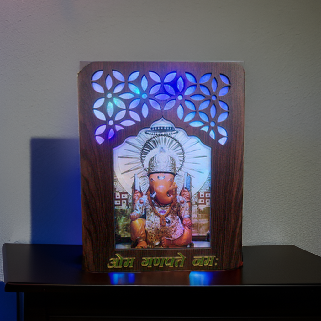 Om Ganpate Namah Darbar Wooden Night Lamp