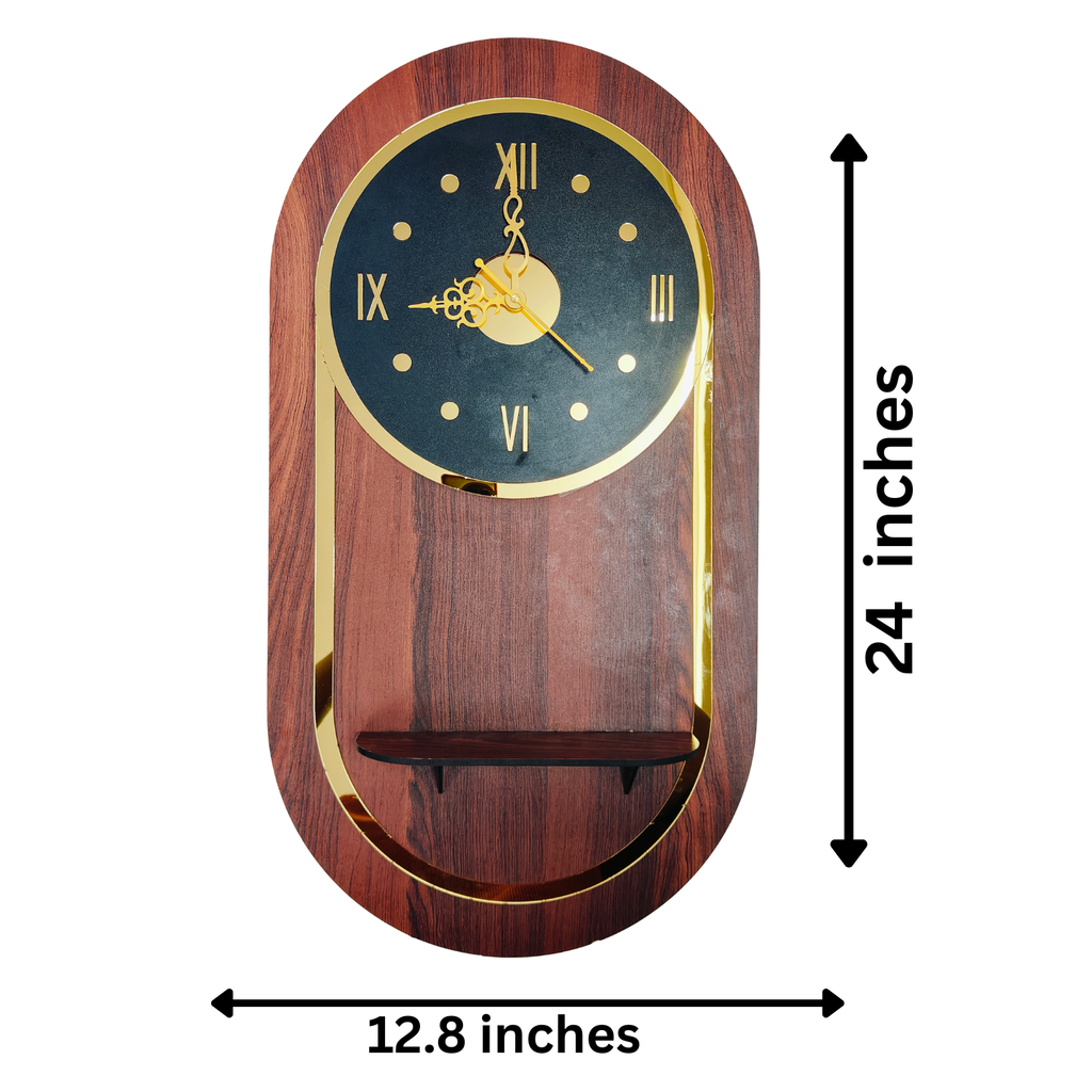Wooden Charm Elegant Wall Clock With led Backlight and Built-in Ledge