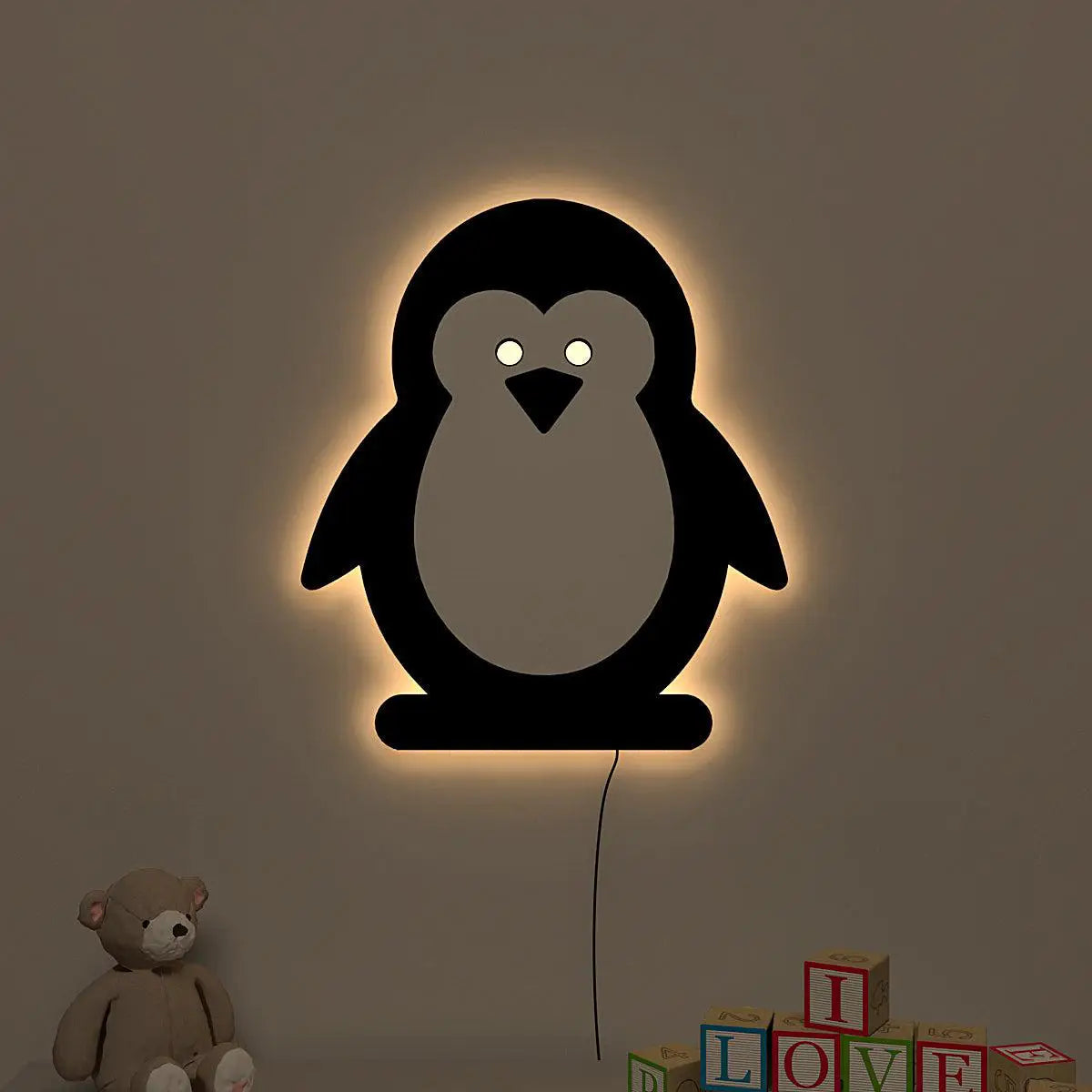 Baby Penguin Backlit Wooden Wall Décor with Remote