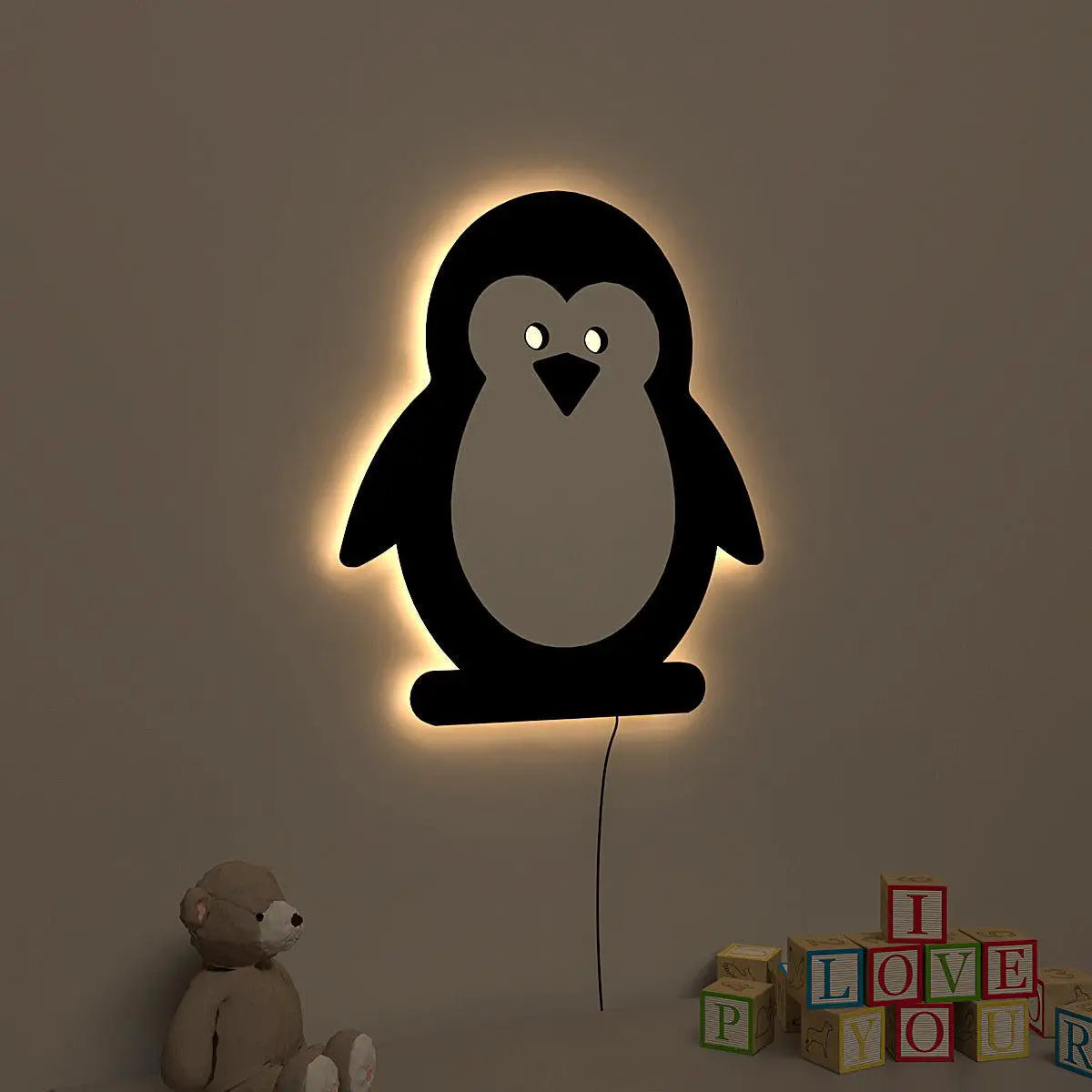 Baby Penguin Backlit Wooden Wall Décor with Remote