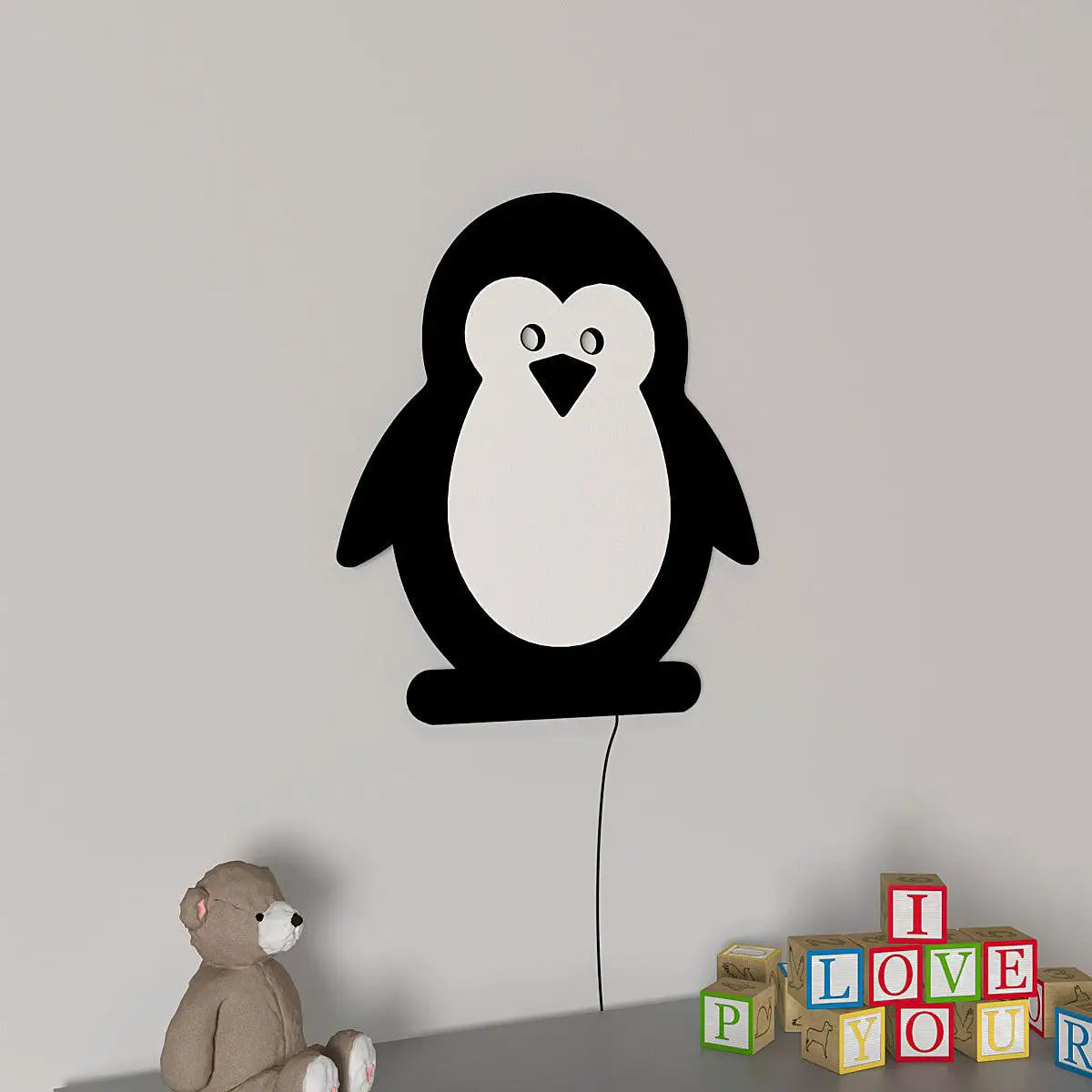 Baby Penguin Backlit Wooden Wall Décor with Remote