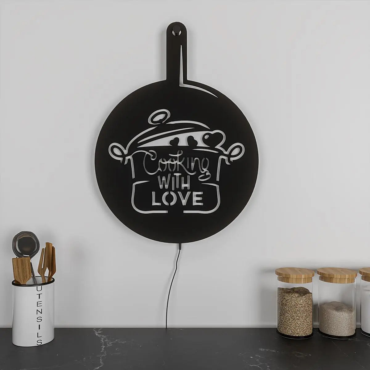 Round Love for Cooking Kitchen Backlit Wall Decor Art Piece with Remote