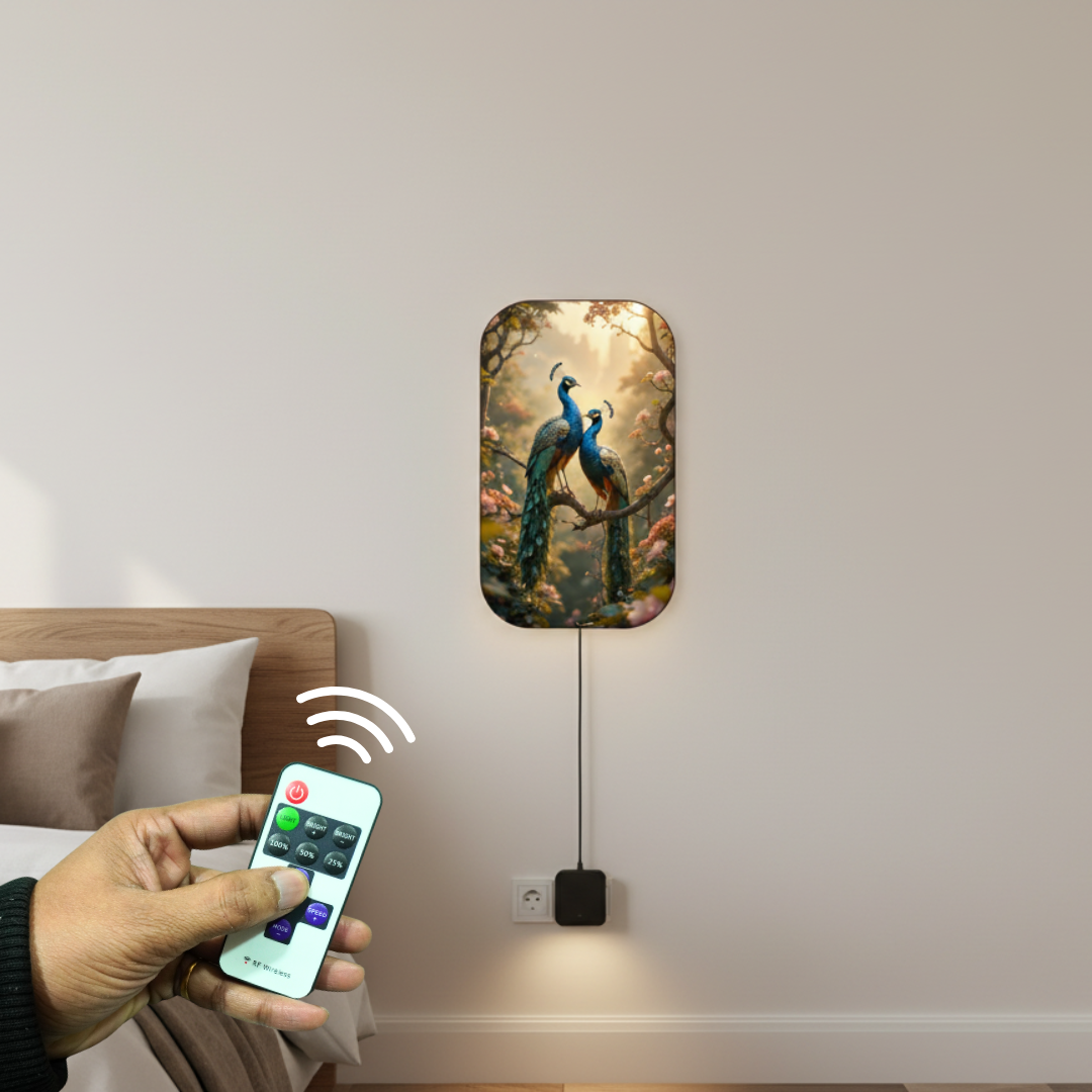 Peacock Print Wall Frame With Light