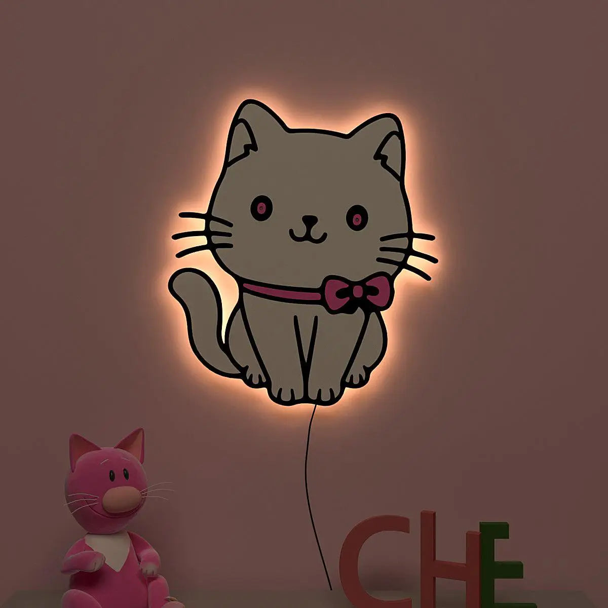Cute Kitten Backlit Wooden Wall Décor with remote