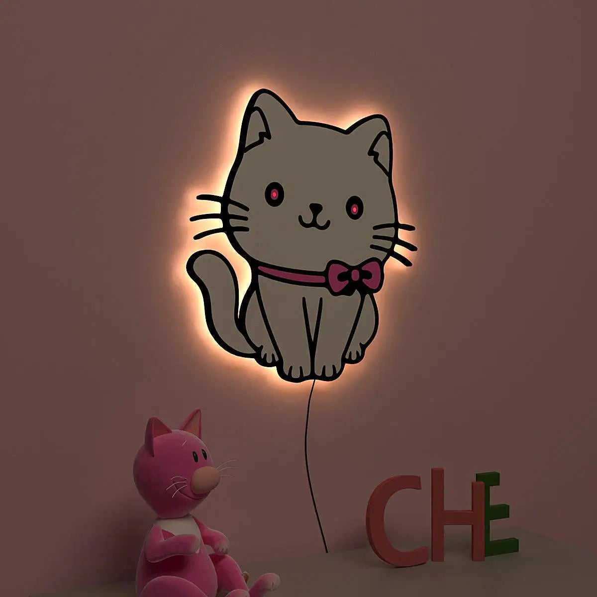 Cute Kitten Backlit Wooden Wall Décor with remote