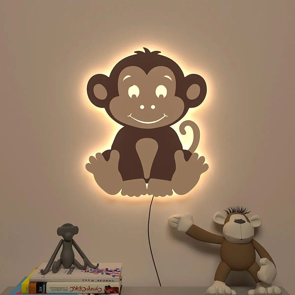Cheerful Monkey Baby Backlit Wooden Wall Décor with remote