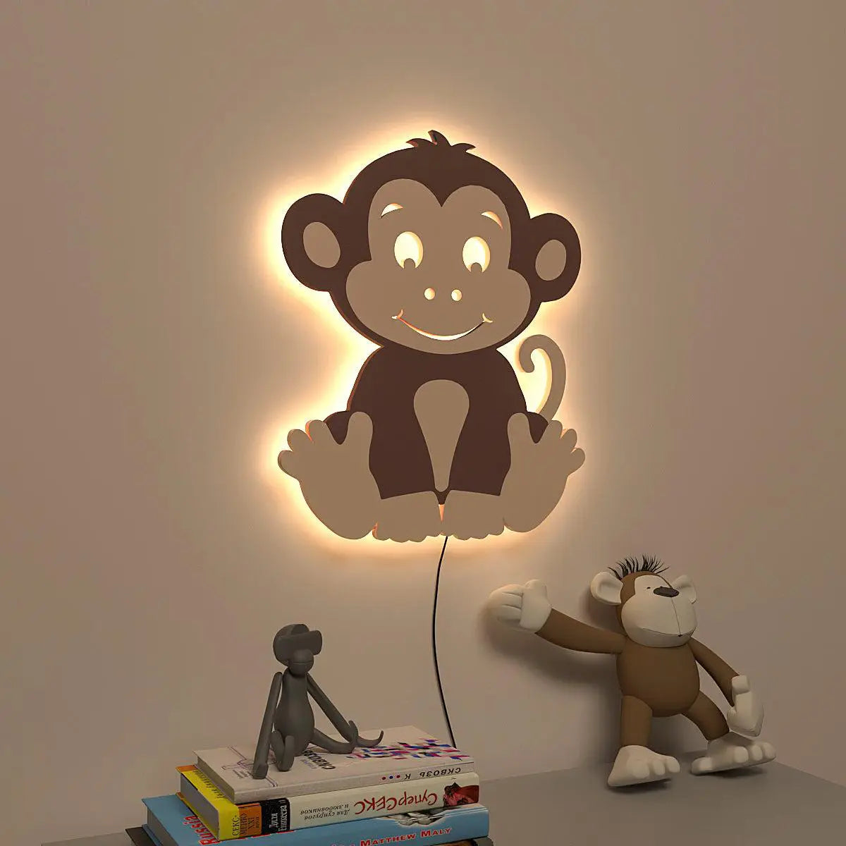 Cheerful Monkey Baby Backlit Wooden Wall Décor with remote