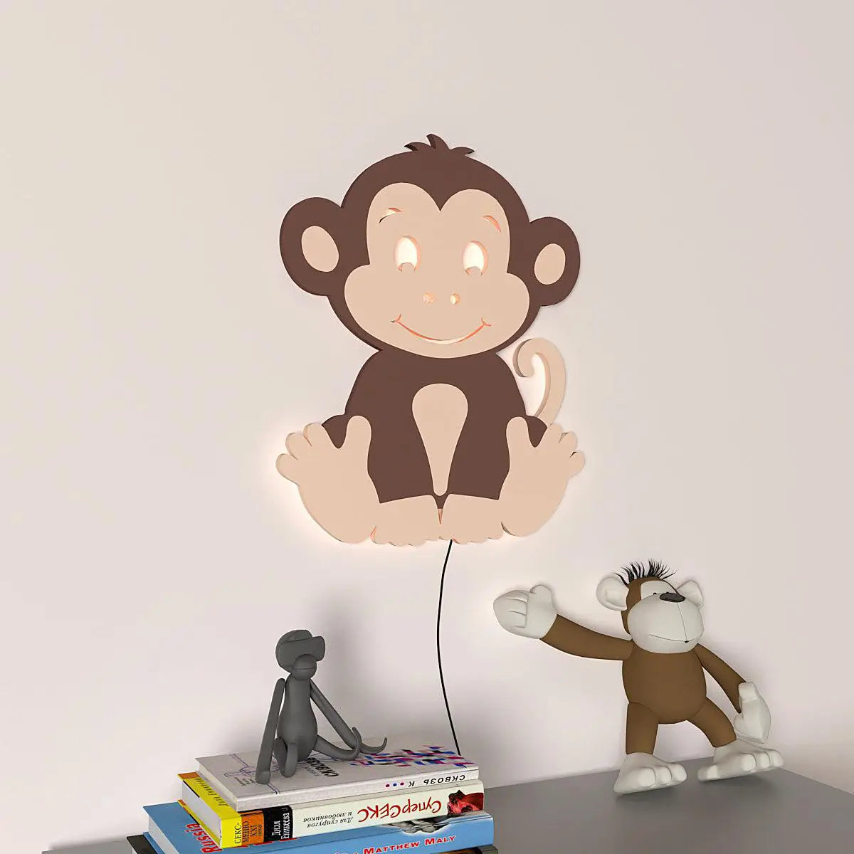 Cheerful Monkey Baby Backlit Wooden Wall Décor with remote