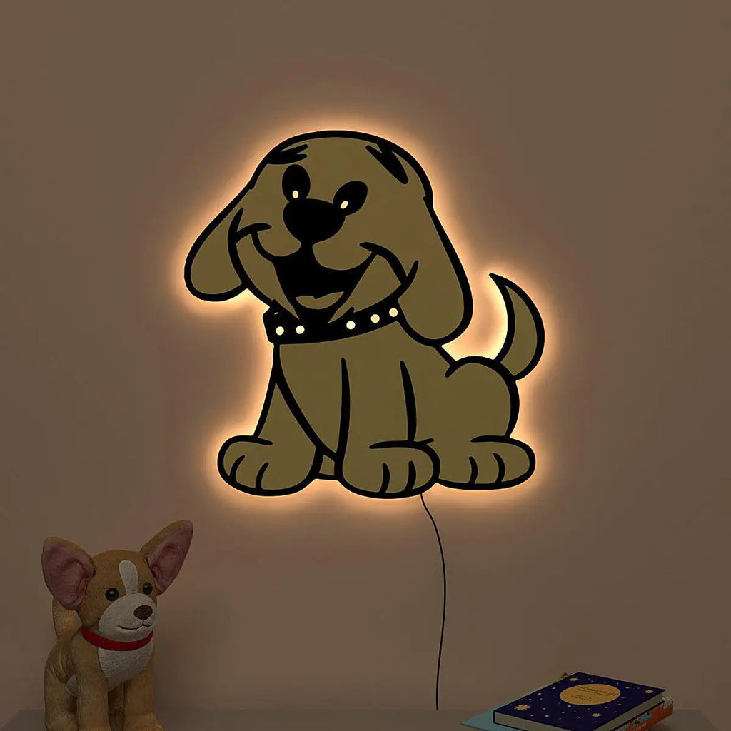 Cheerful Dog Backlit Wooden Wall Décor with Remote
