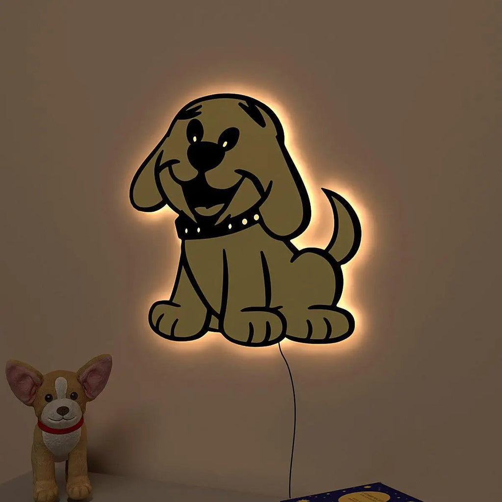 Cheerful Dog Backlit Wooden Wall Décor with Remote