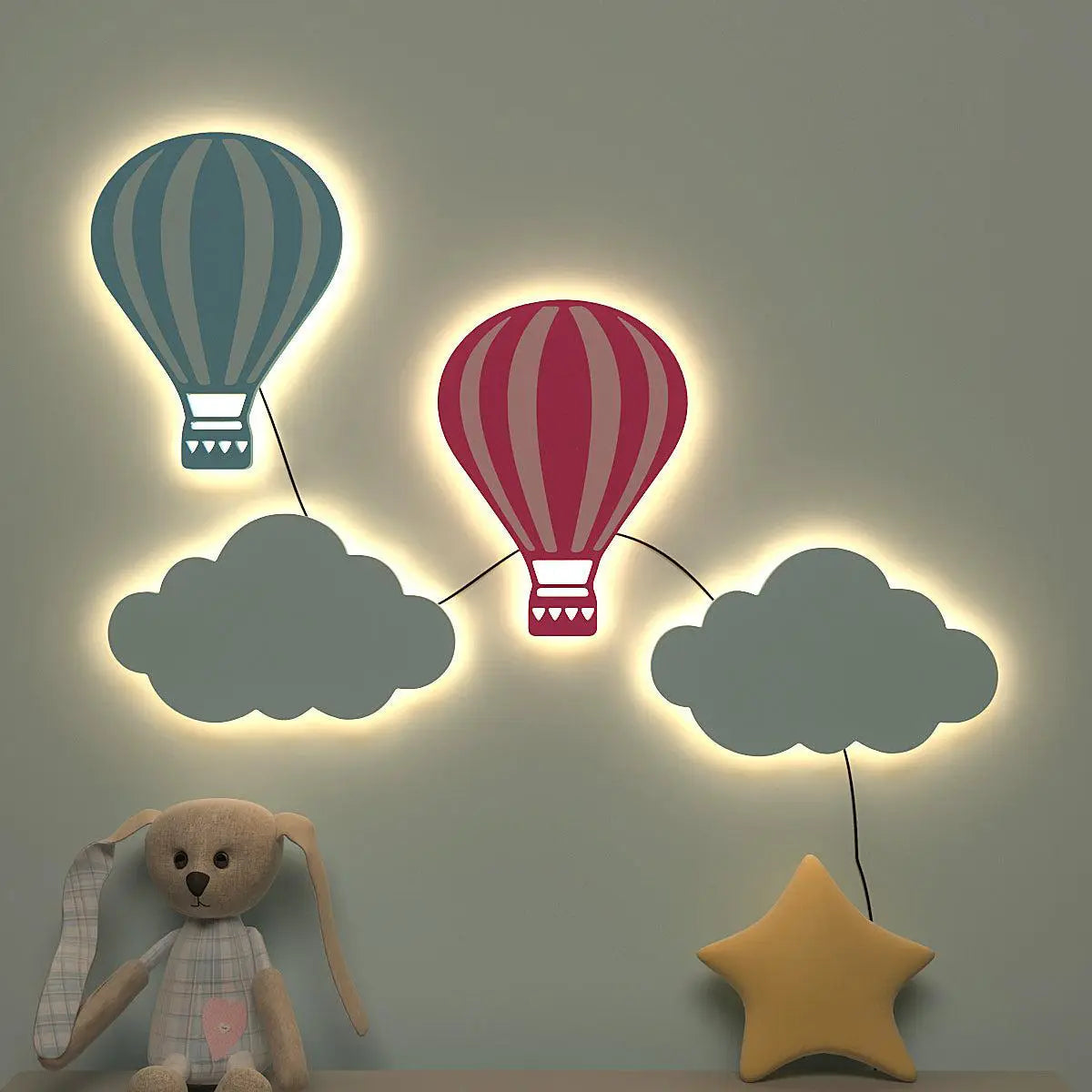 Pastel Hot Air Balloon Backlit Wooden Wall Décor with Remote
