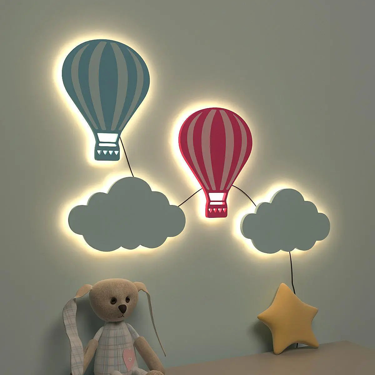 Pastel Hot Air Balloon Backlit Wooden Wall Décor with Remote