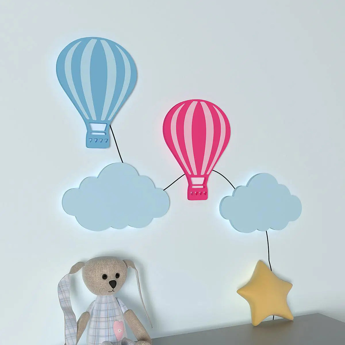 Pastel Hot Air Balloon Backlit Wooden Wall Décor with Remote