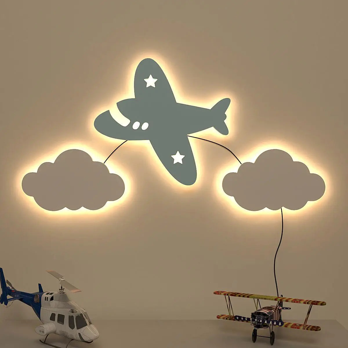 Aeroplane Kids Backlit Wooden Wall Décor with Remote