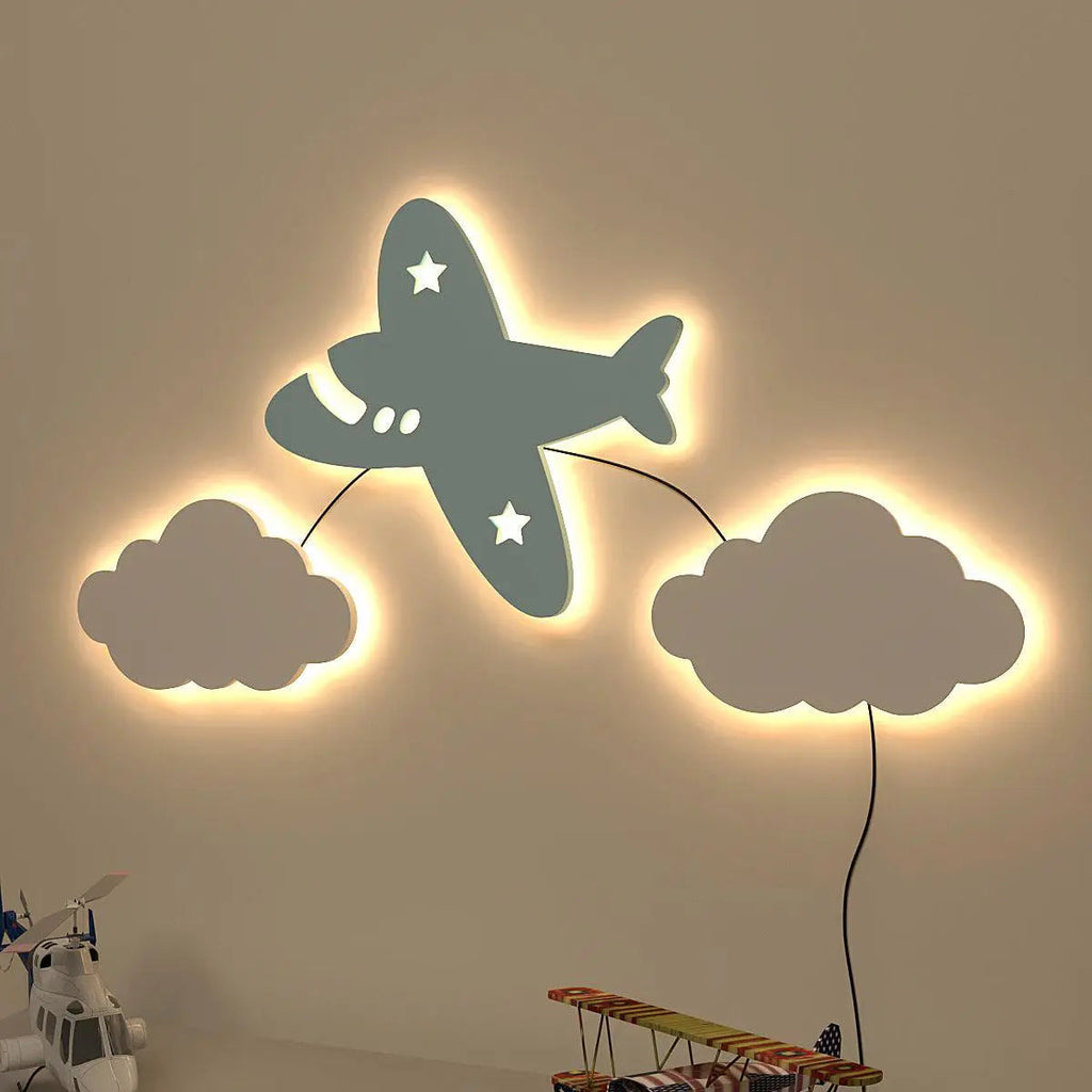 Aeroplane Kids Backlit Wooden Wall Décor with Remote