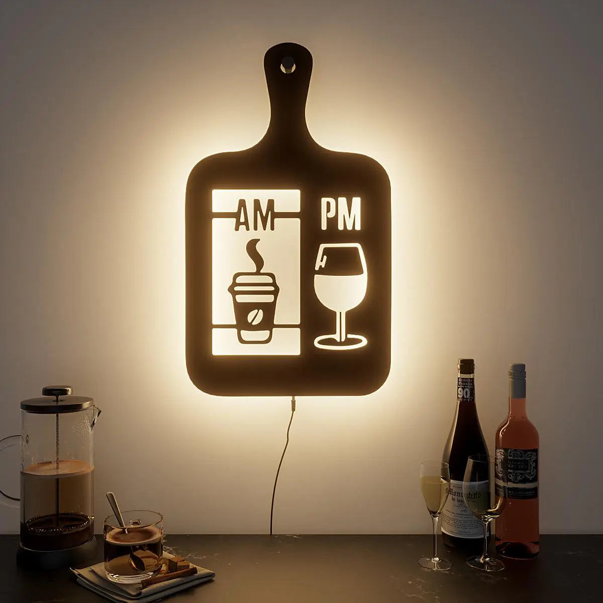 Cooking Pan-shaped Kitchen Backlit Wall Art for Chefs with Remote