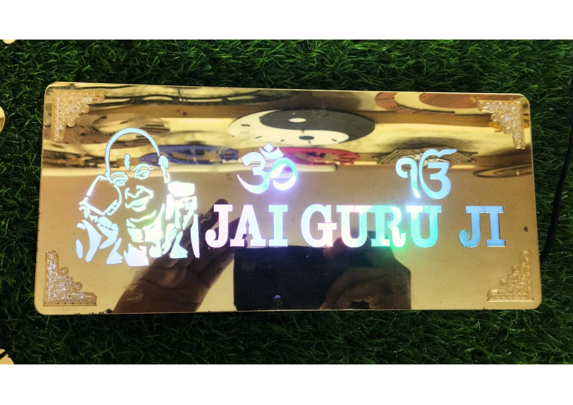 Gold Diwali Gift Item Decorative Light Jai Guru Ji Red Green Blue Light Blinking - Gift With Smile