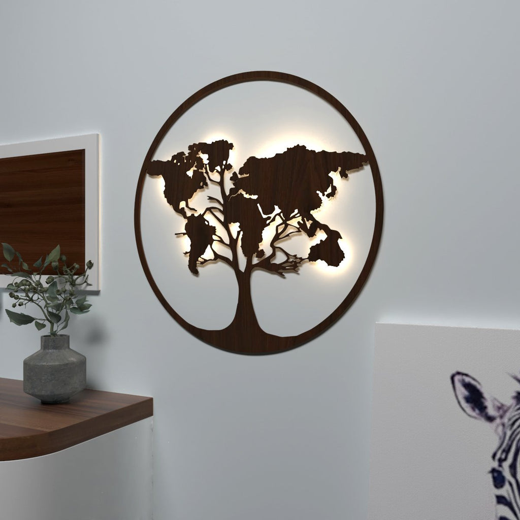 The World Map Tree Backlit Wall Art/ Night Light with Remote