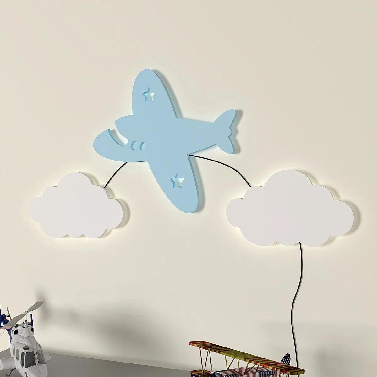 Aeroplane Kids Backlit Wooden Wall Décor with Remote