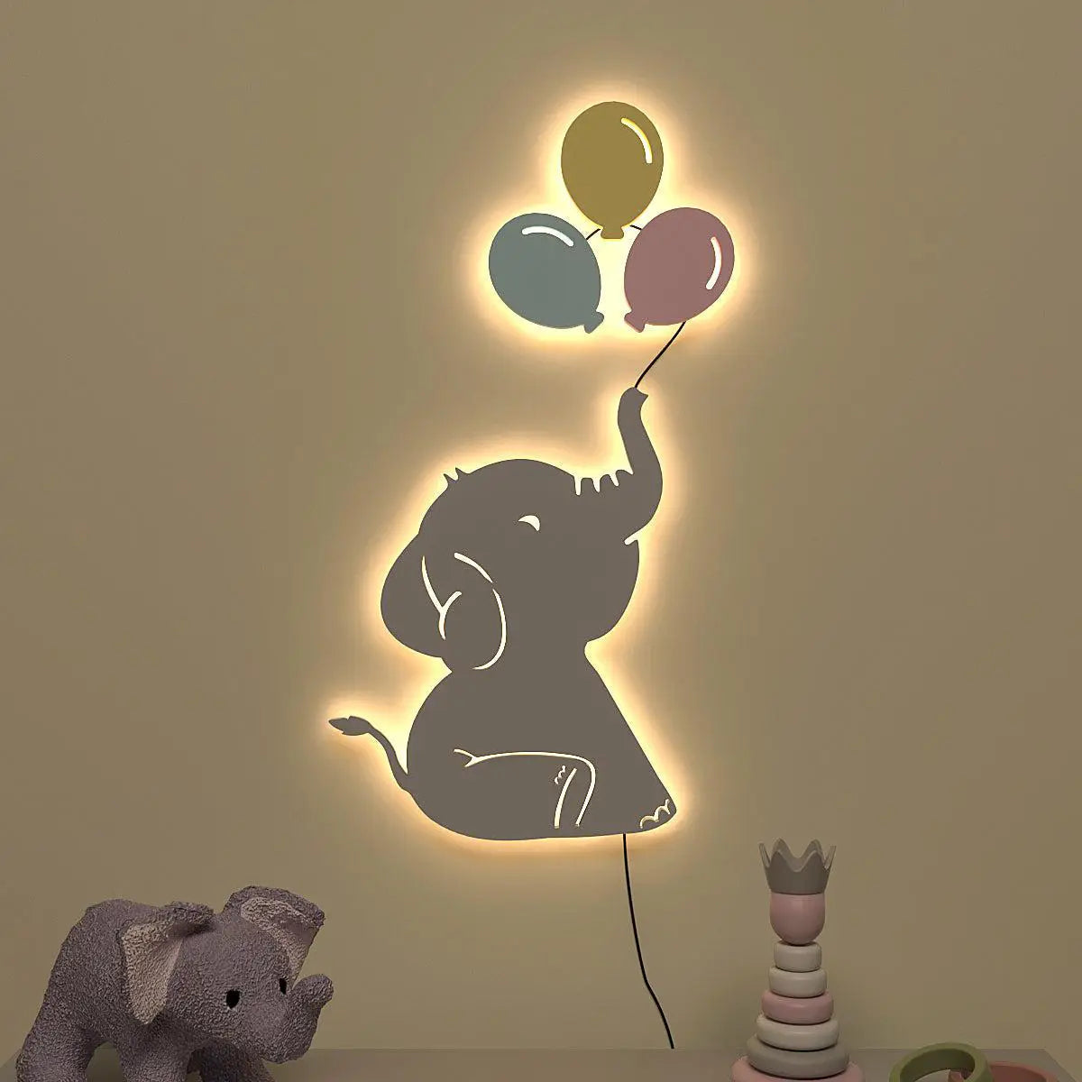 Playful Elephant Baby Backlit Wooden Wall Décor with Remote