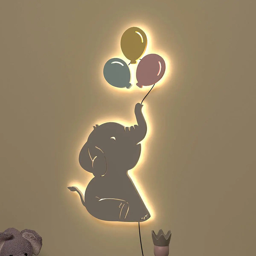 Playful Elephant Baby Backlit Wooden Wall Décor with Remote