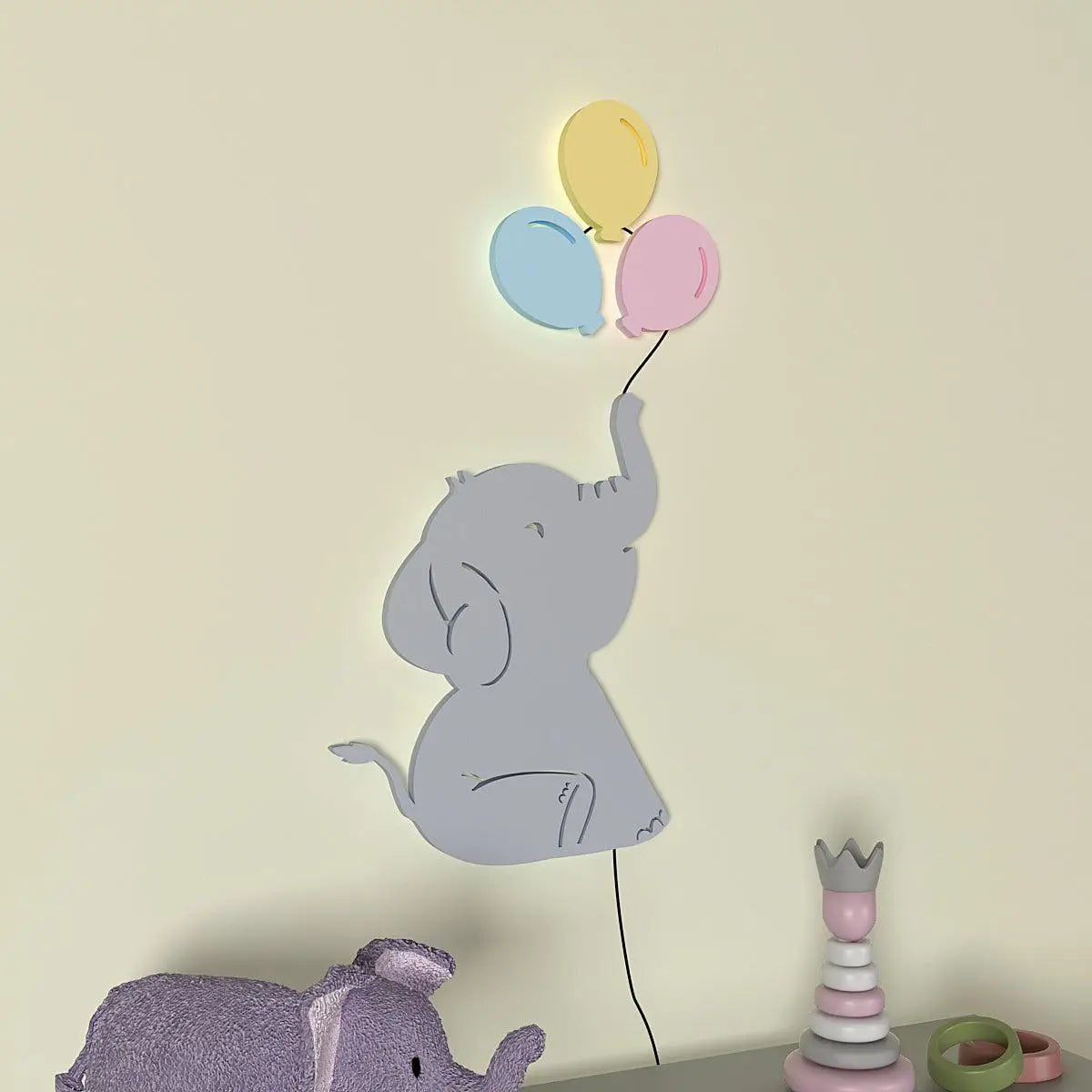 Playful Elephant Baby Backlit Wooden Wall Décor with Remote