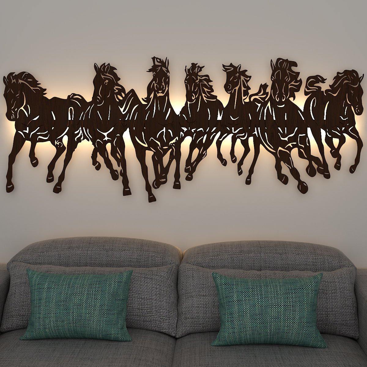 7 Horses Backlit Wooden Wall Decor with Remote