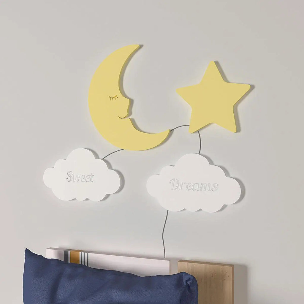 Sweet Dreams Moon & Star Backlit Wooden Wall Décor with Remote