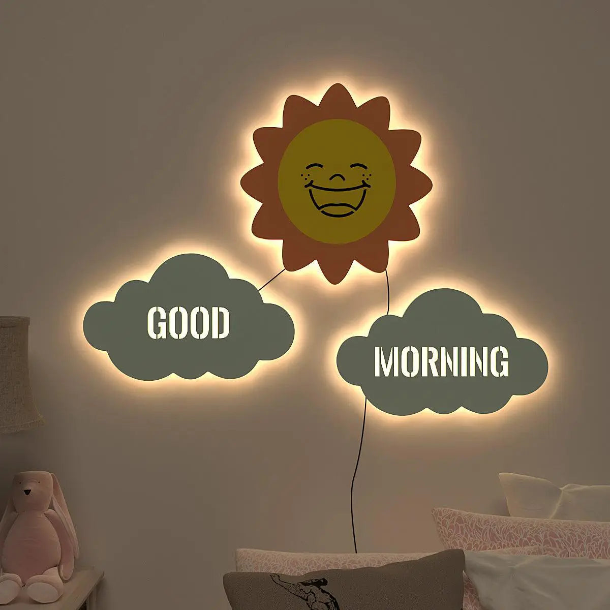 Good Morning Sun Backlit Wooden Wall Décor with Remote