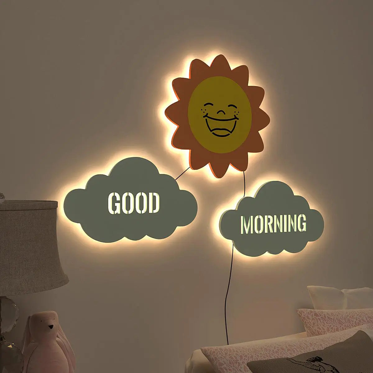 Good Morning Sun Backlit Wooden Wall Décor with Remote