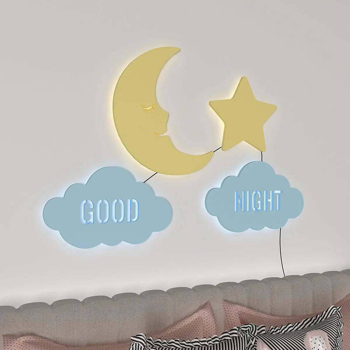 Good Night Moon & Star Backlit Wooden Wall Décor with Remote
