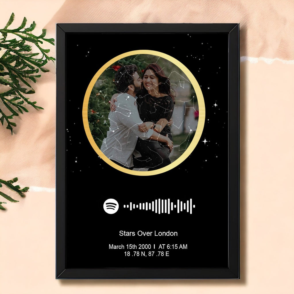 Personalized Photo Spotify Star Map With Black Border