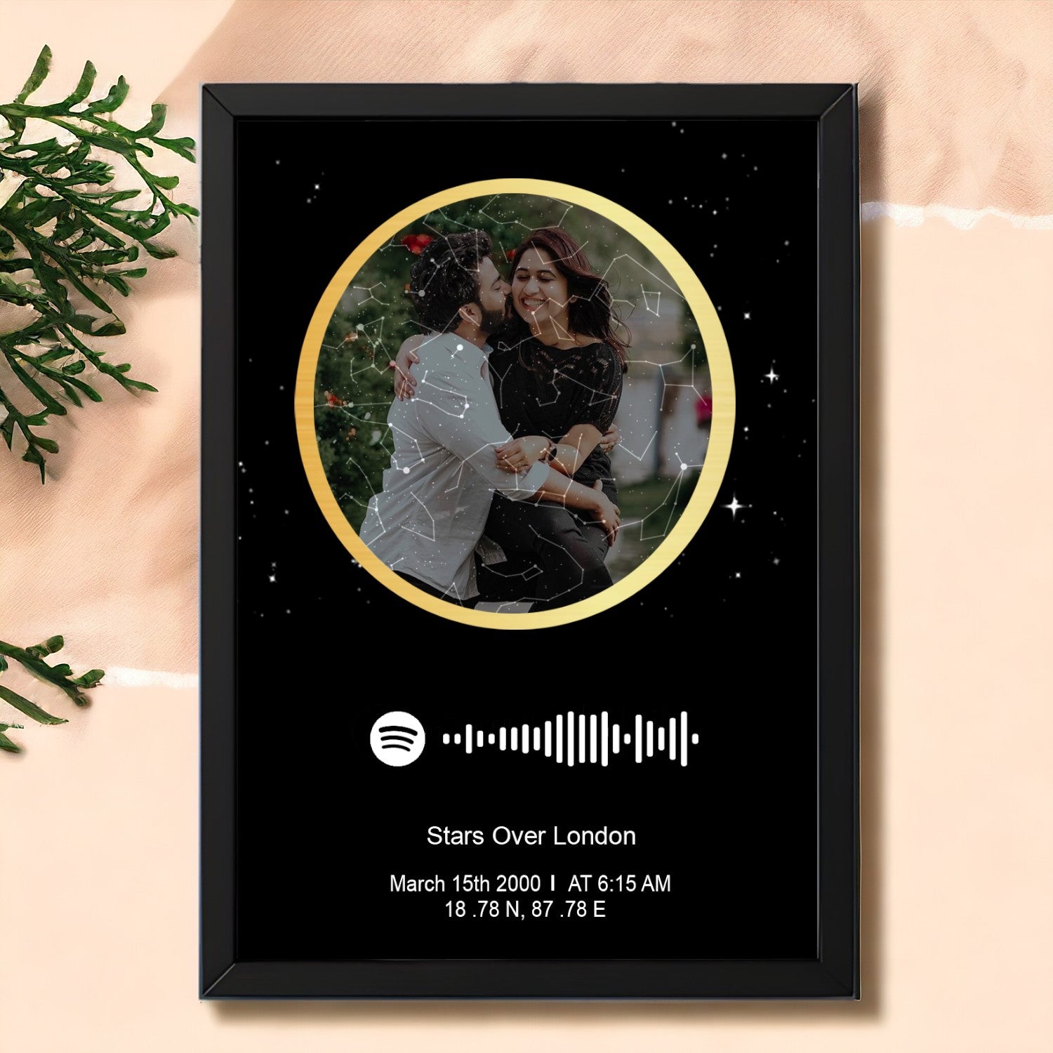 Personalized Photo Spotify Star Map With Black Border