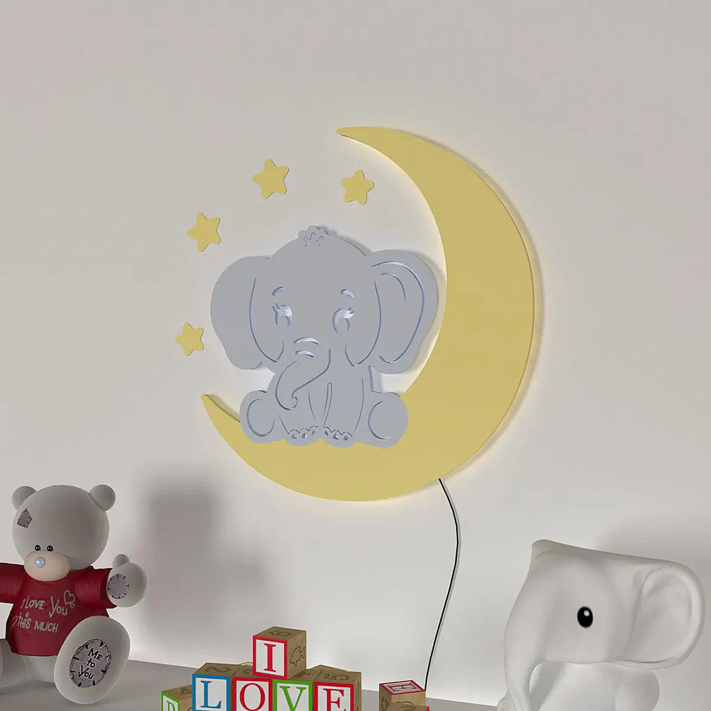 Playful Elephant & Moon Backlit Wooden Wall Décor with Remote