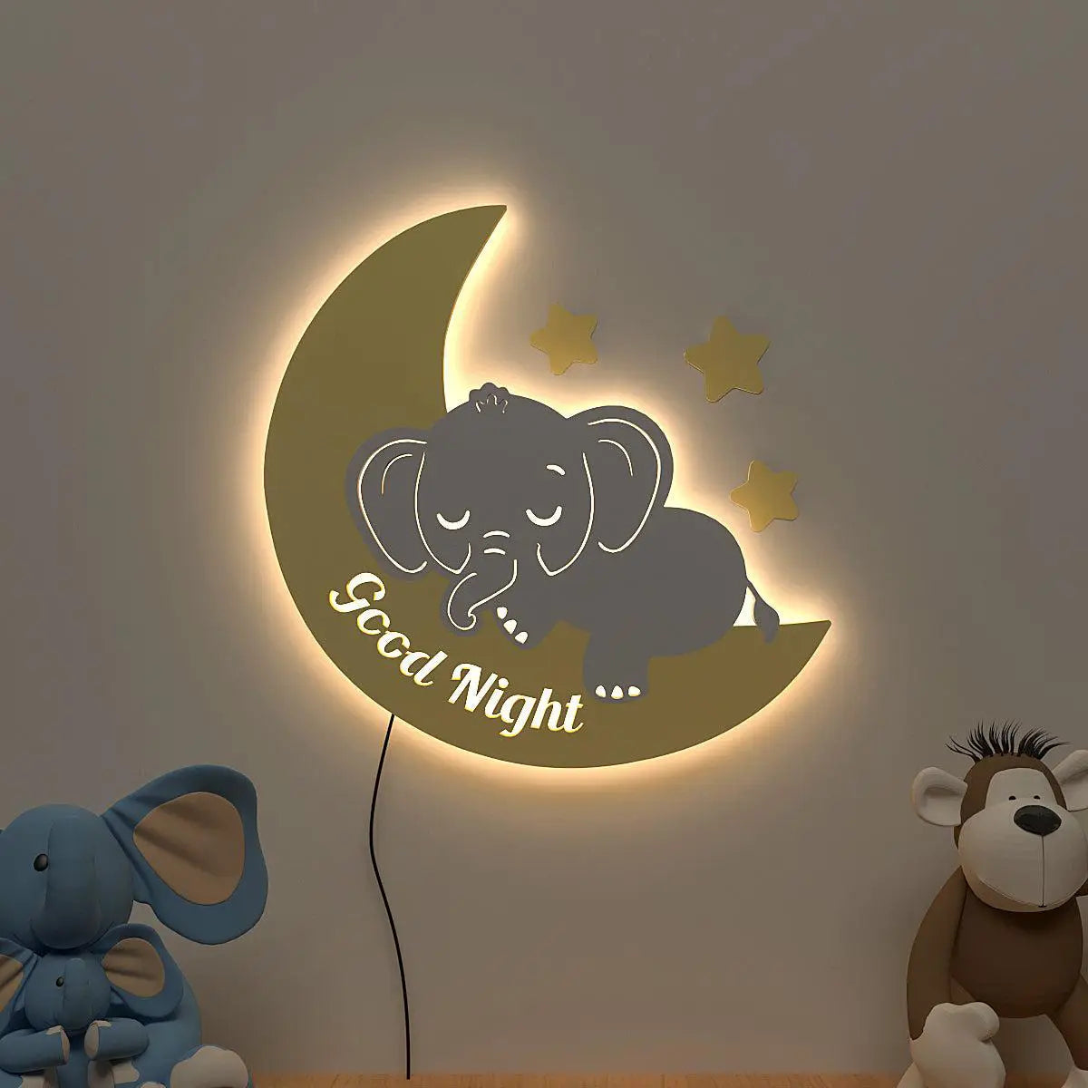 Slepping Baby Elephant Backlit Wooden Wall Décor with Remote