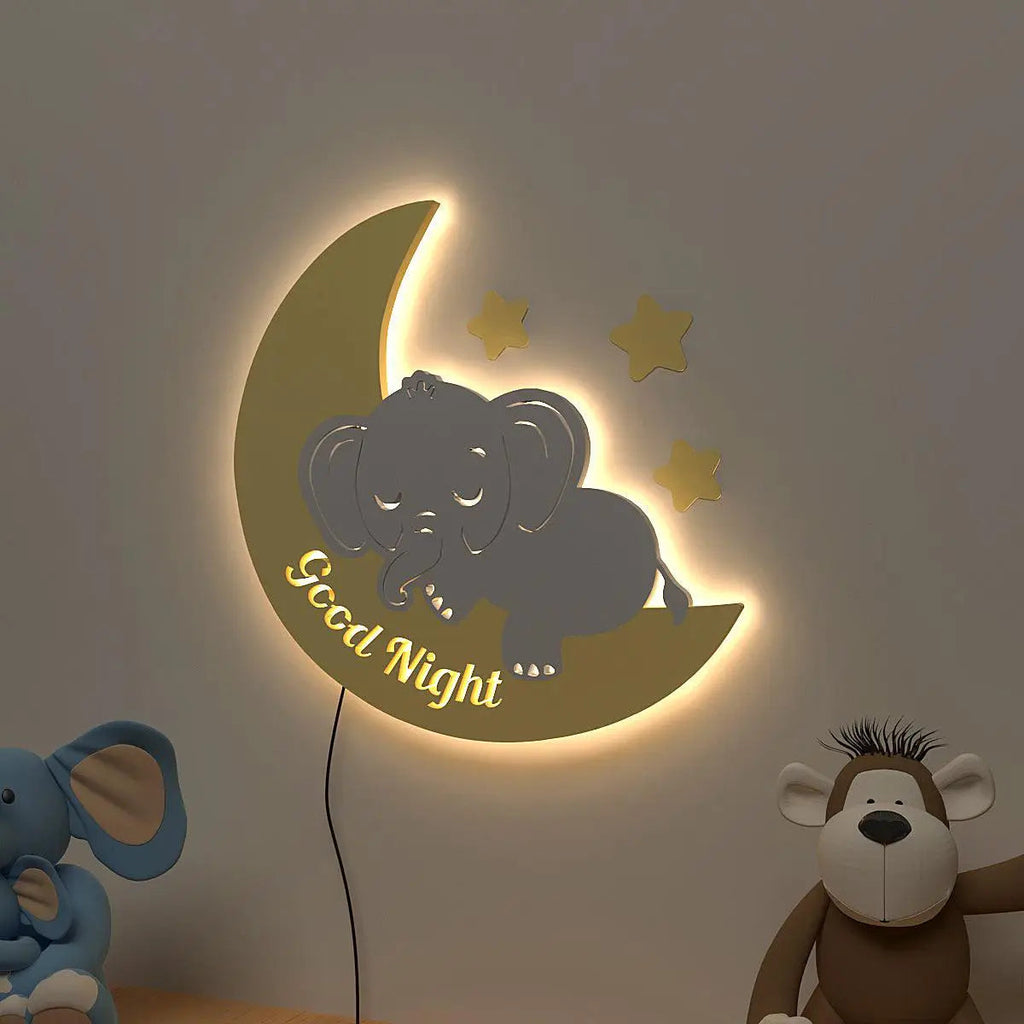 Slepping Baby Elephant Backlit Wooden Wall Décor with Remote