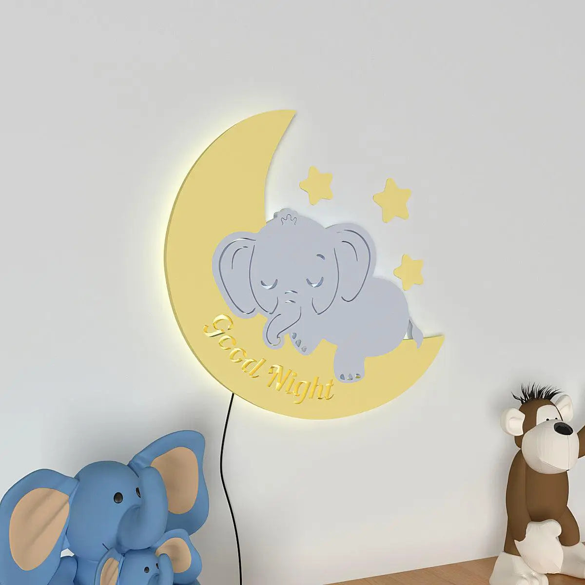 Slepping Baby Elephant Backlit Wooden Wall Décor with Remote